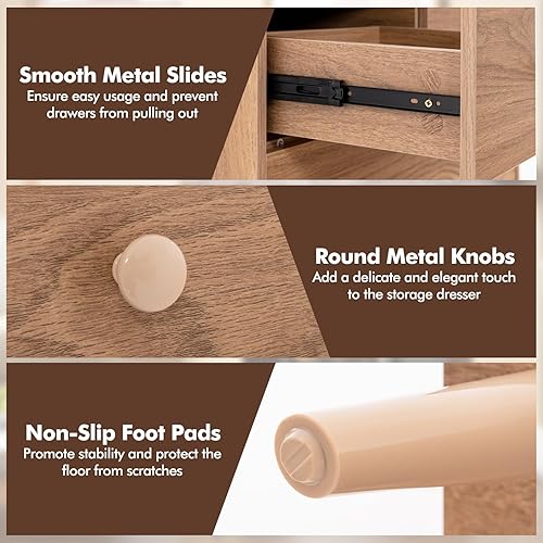 Miniatura 6 de Giantex Armario de almacenamiento con 4 cajones de almacenamiento, dispositivo antivuelco, asas prácticas, mesa auxiliar, muebles modernos para el