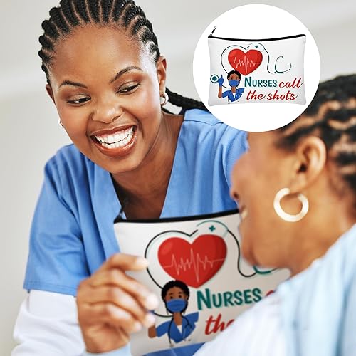 Miniatura 7 de Layhit Bolsa de maquillaje negra para enfermera, 6 unidades, de lona, regalo de enfermera afroamericana, bolsa de maquillaje de viaje, kit de