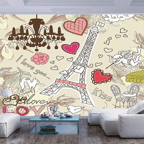 Miniatura 6 de Adhesivo decorativo para pared (55.0 x 30.0 in), diseño de la Torre Eiffel de París con hojas de otoño en efecto de boceto artístico navideño,
