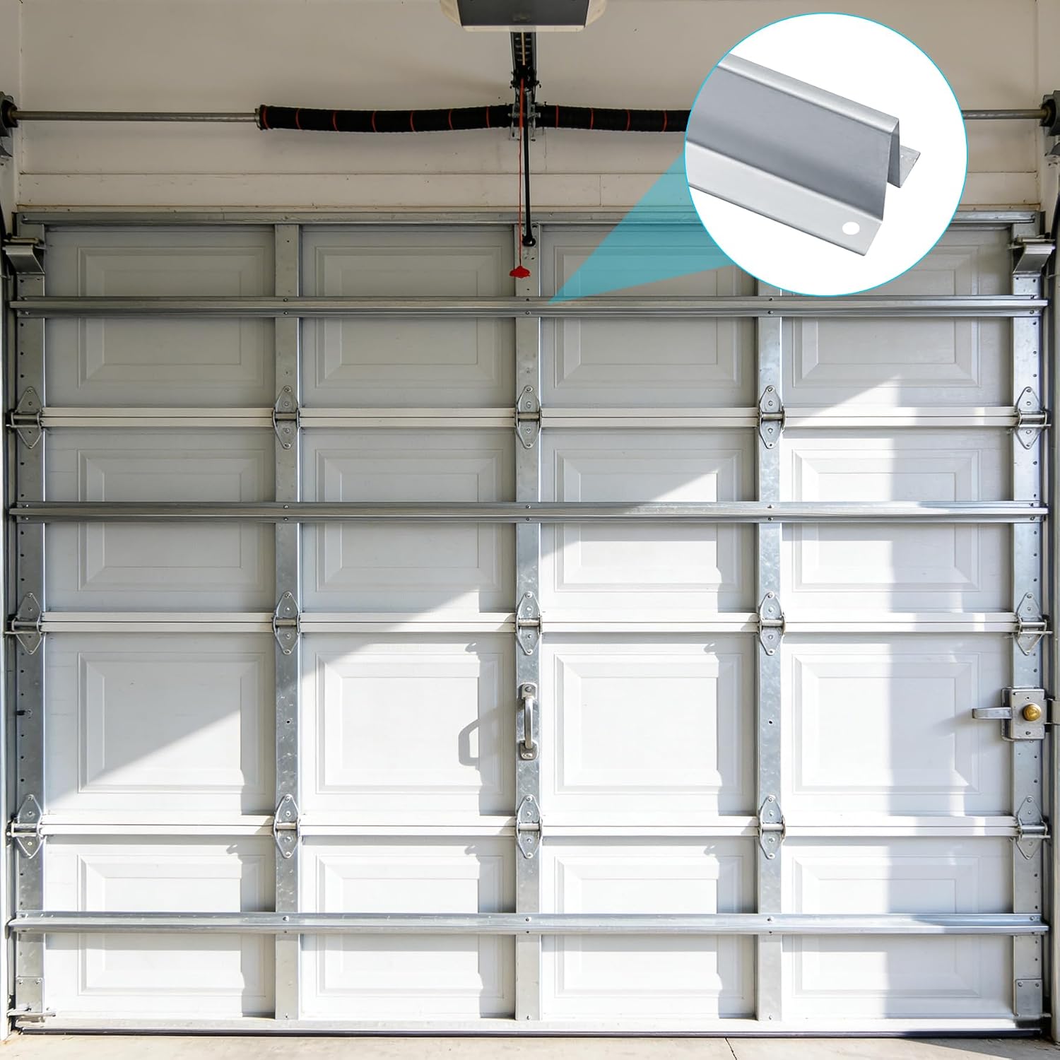 16 Foot Garage Door Support Rod, Heavy Duty Steel Reinforcement Bracket Kit, Hurricane Resistant Design, Suitable for Double Door Garages, Includes Installation Screws