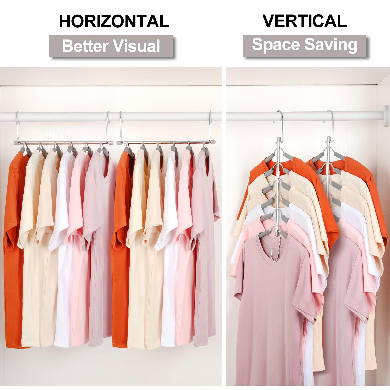 TOPIA HANGER CT65G Kleiderbügel, platzsparend, 6 Etagen, platzsparend, keine Stöße, Schulterbügel, rutschfest, mit Schaumstoff gepolstert, Schrank-Organizer und Aufbewahrung für Damen und Herren, 4