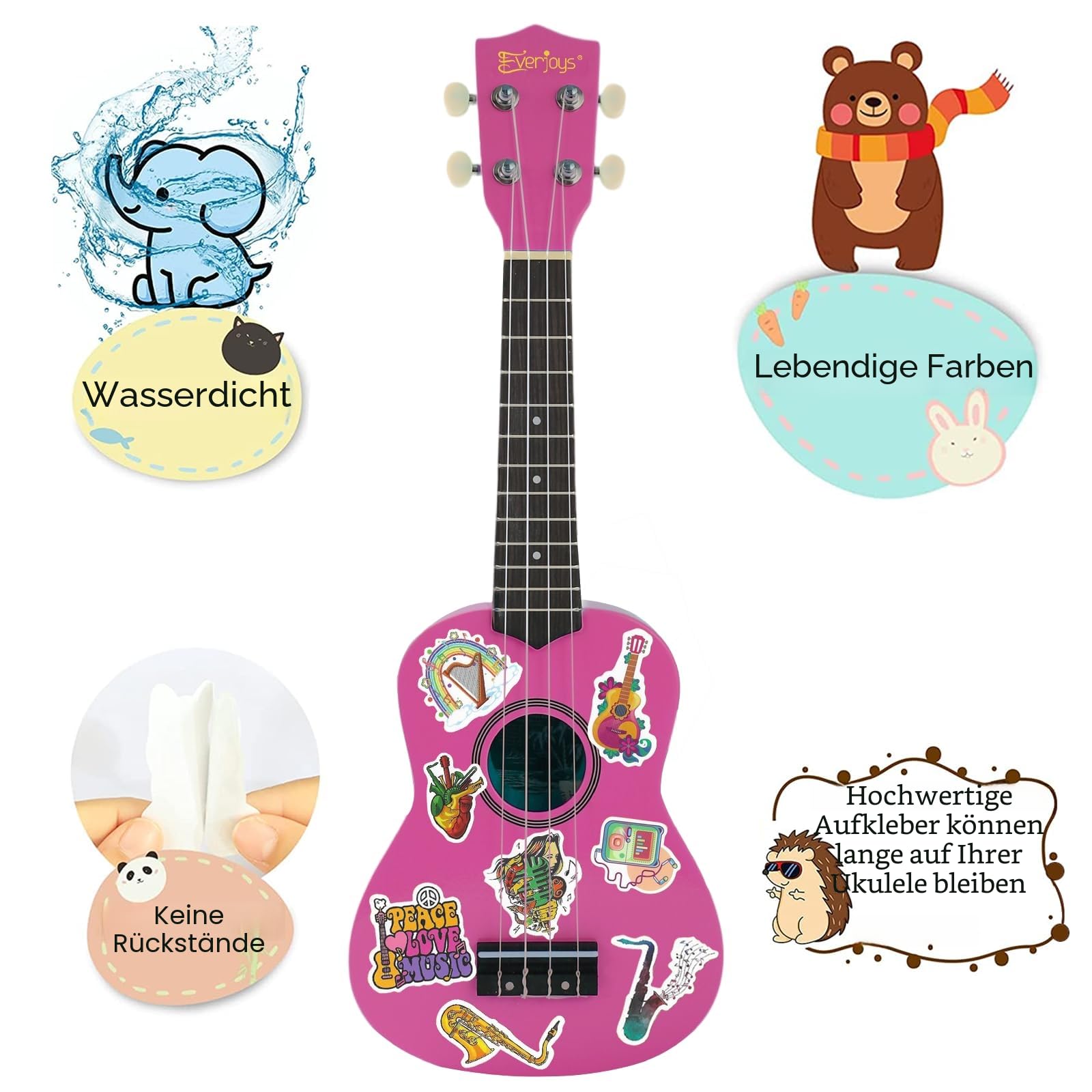 Sopran-Ukulele Anfängerset für Kinder Erwachsene Studenten mit kostenlosem Online-Unterricht 21 Zoll Ukelele Gig Bag Strap String Stickers Pick Poliertuch, Rainbow Series Ukulelen