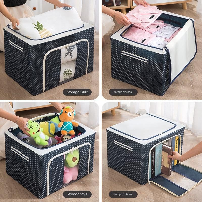 Image of DAREV 1 PCS Closet Organizers and Storage Bins Foldable Metal Frame Storage Box with Zippers & Clear Window for Organizing Clothing. (24L,BLUE,1)