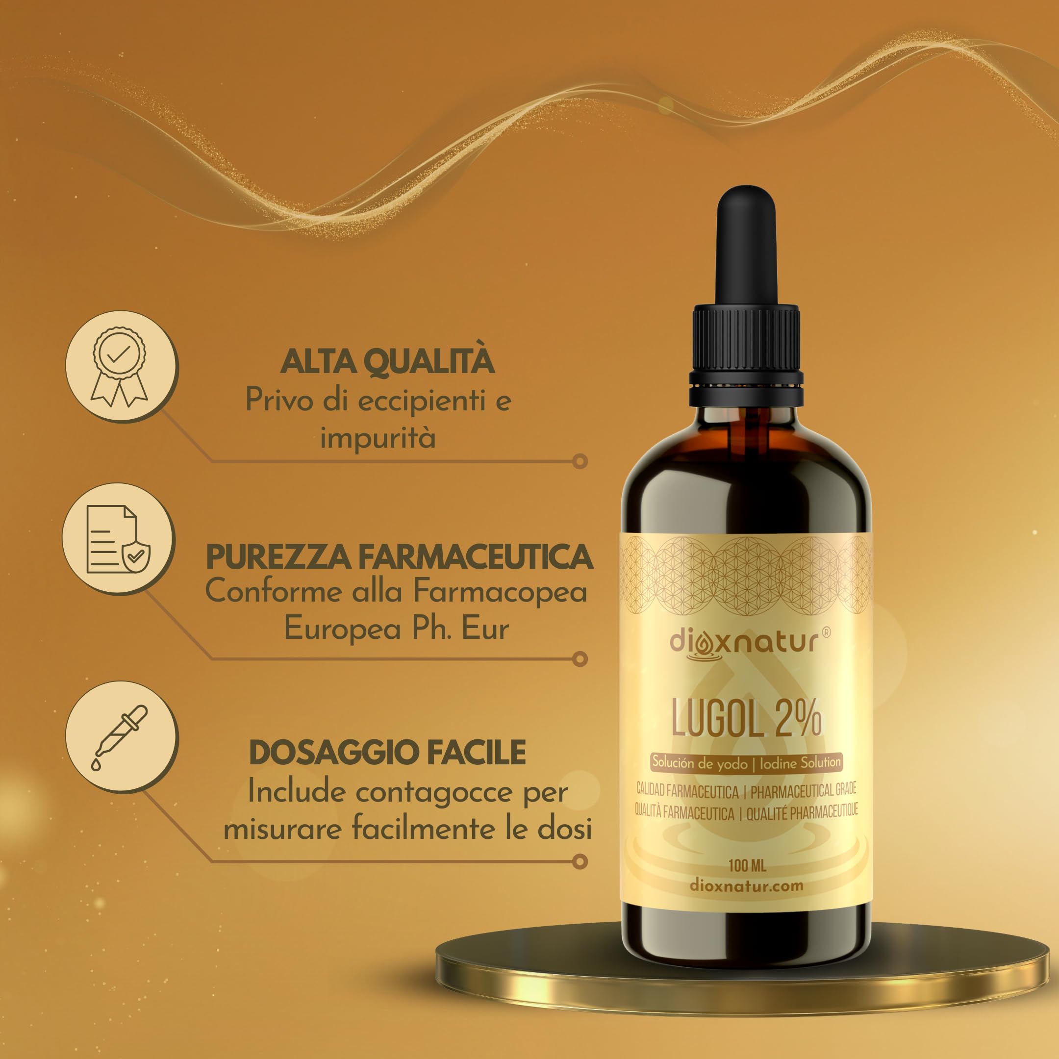 Soluzione di Lugol 2% di qualità farmaceutica 100ml | Formula delicata di iodio e ioduro di potassio con pipetta precisa