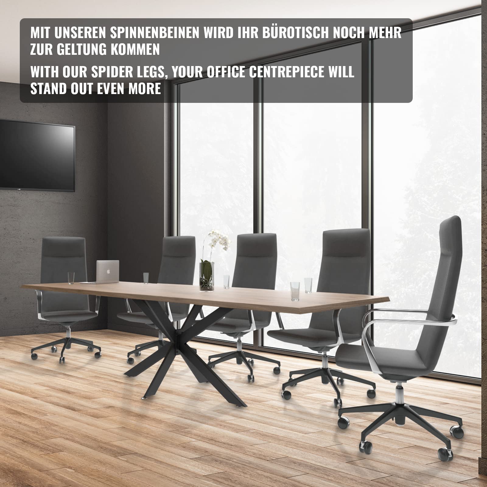 MIADOMODO® Gambe per Tavolo - in Acciaio, 150x78x70 cm, Stile Spider Industriale con Viti, Nero - Base per Tavolo, Piedini, Piedi Tavolino Basso, in Ferro, da Salotto