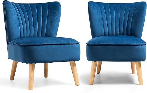 Miniatura 30 de S AFSTAR Silla decorativa sin brazos, silla moderna de terciopelo con patas de madera de goma y asiento de esponja gruesa, silla tapizada con