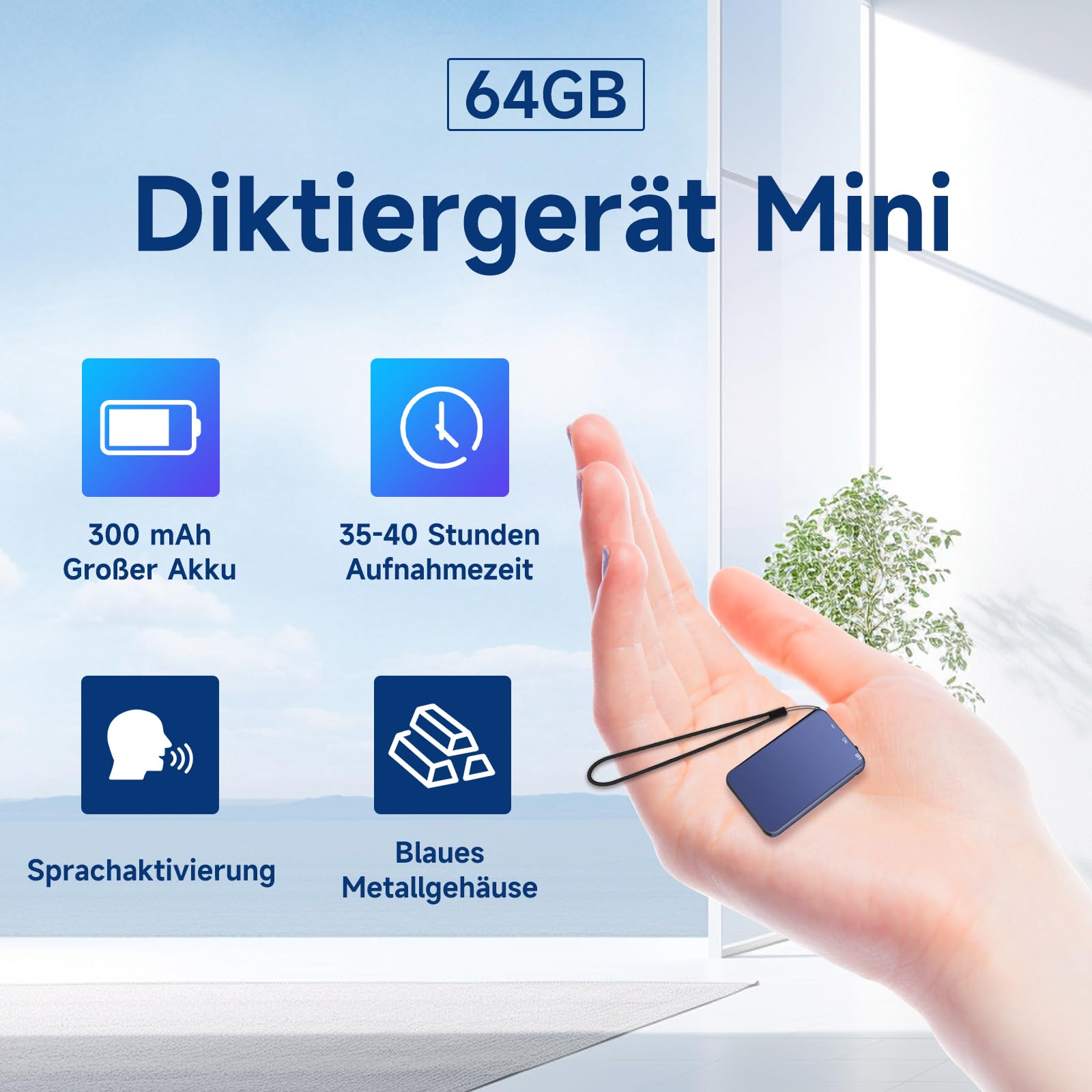 64GB Mini Diktiergerät, Vormooi Metall Diktiergerät mit Spracherkennung mit 40 Stunden Langer Batterielaufzeit, Nur 0,6 cm dick, Aufnahmegerät Voice Recorder für Kurse Konferenzen Vorlesung