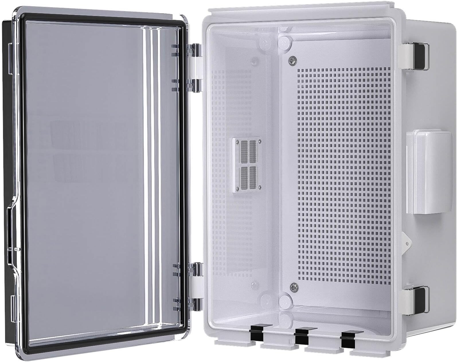 ABS Electrical Junction Box, Ventilated Design, Cable Grommets, IP65 Waterproof Enclosure, Indoor/Outdoor Use with Mounting Panel (Clear Cover, 11.8"x7.9"x5.1")
