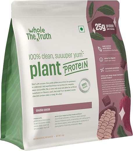 The Whole Truth Plant Protein Isolate 1 KG (2.2 lbs) | Double Cocoa | 25g Protein/Scoop | Real Ingredients | Clean Recipe...