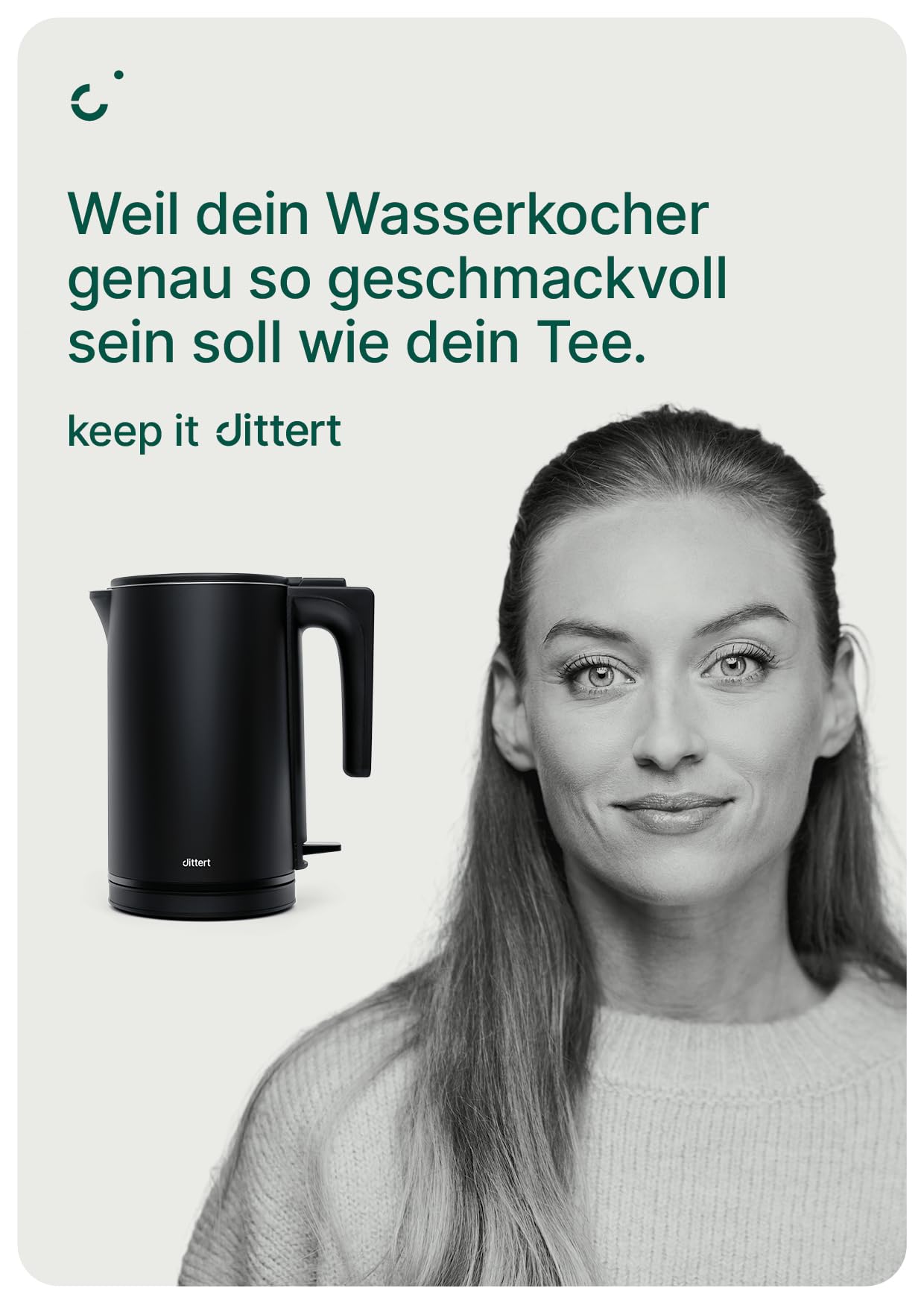 Wasserkocher 1,5L – 2200W, Doppelwand-Edelstahl, 360° Basis, Sicherheitsabschaltung, Einhanddeckel, Serie ONE in dittert DARK