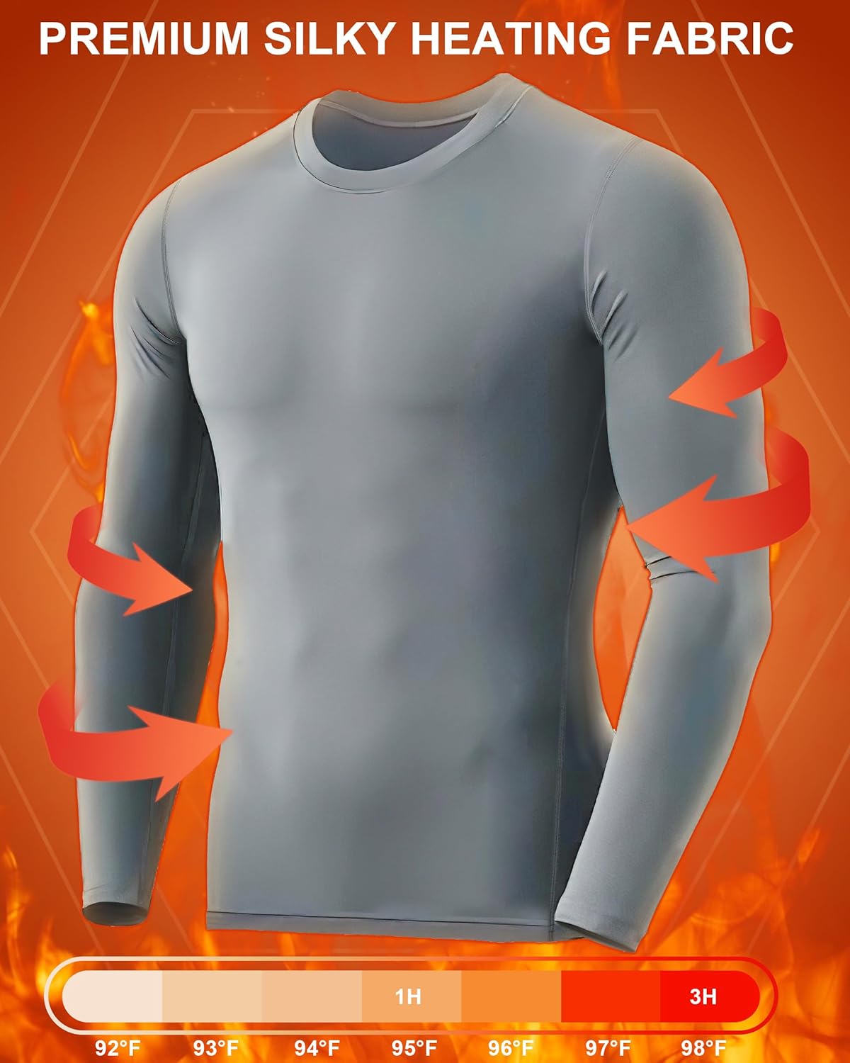 Men's Thermal Compression Shirts, Long Sleeve Fleece Lined Base Layer, Cold Weather Gear Athletic Undershirt Top - Image 3