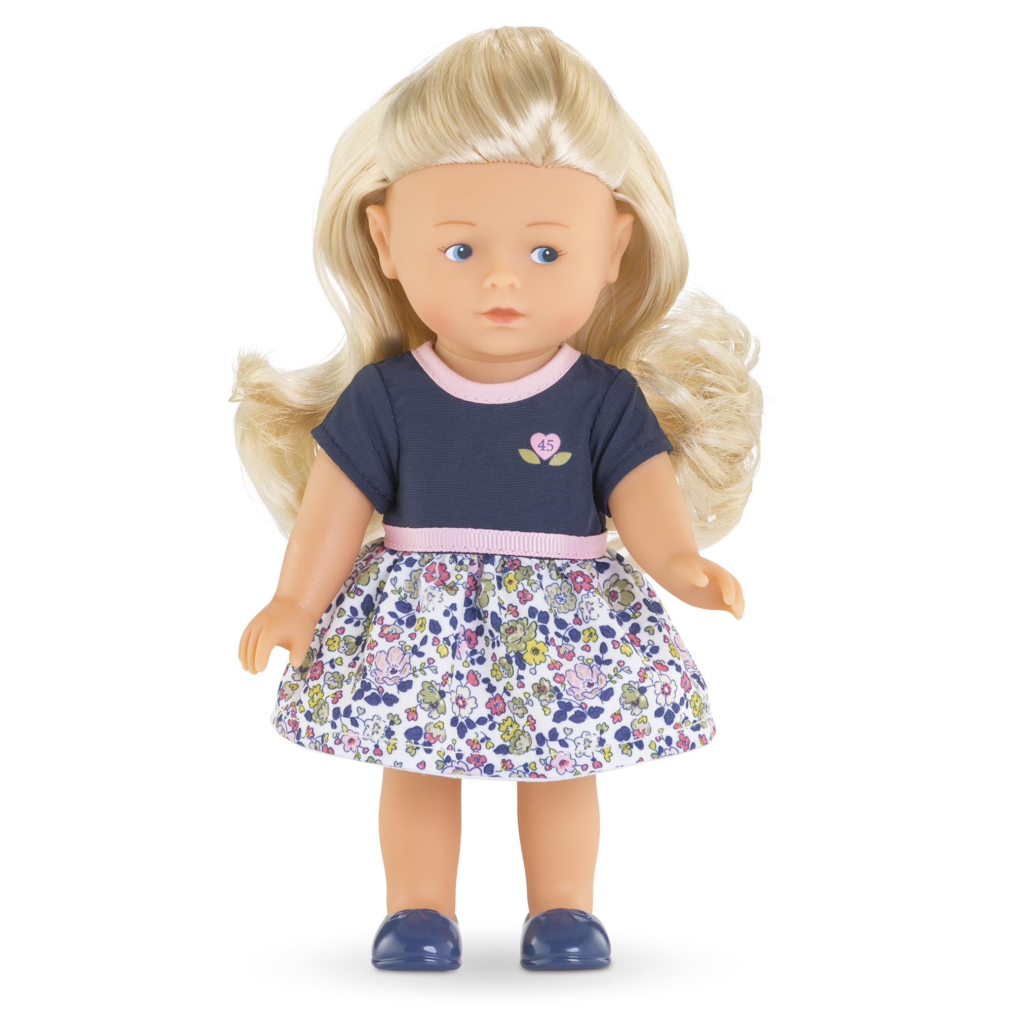 Corolle Mini Corolline Rosy 8" Doll - Anniversary Edition with Special Floral Dress, Blond Hair and Blue Eyes, for Ages 3 Years and up
