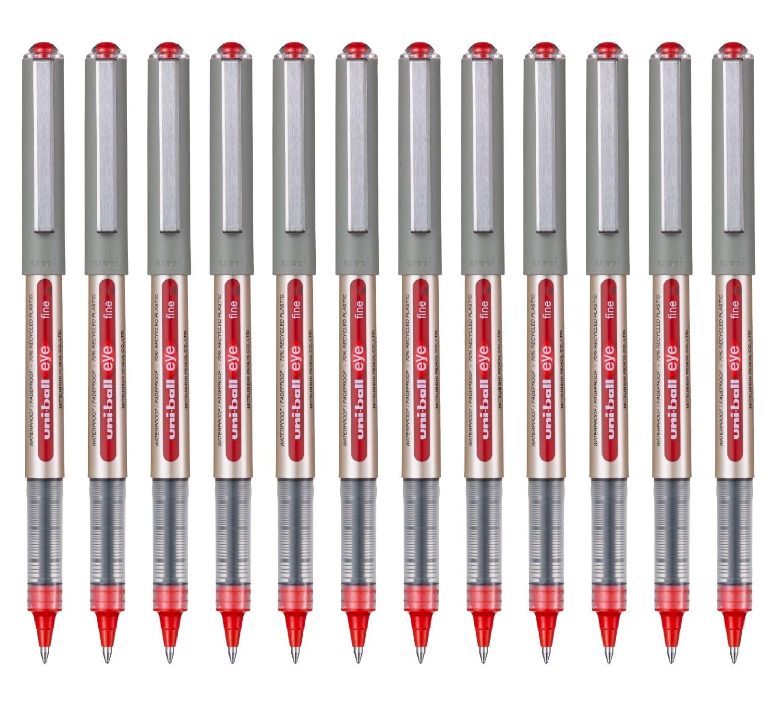 uni-ball - Eye Envelope, Fine Nib, Red Liquid Ink Rollerball Pens (12pc Set) - Smooth, Comfortable, Long Lasting, Japanese Quality, for School, Work, Office, Study, Teacher, Notes, Journal, Gift