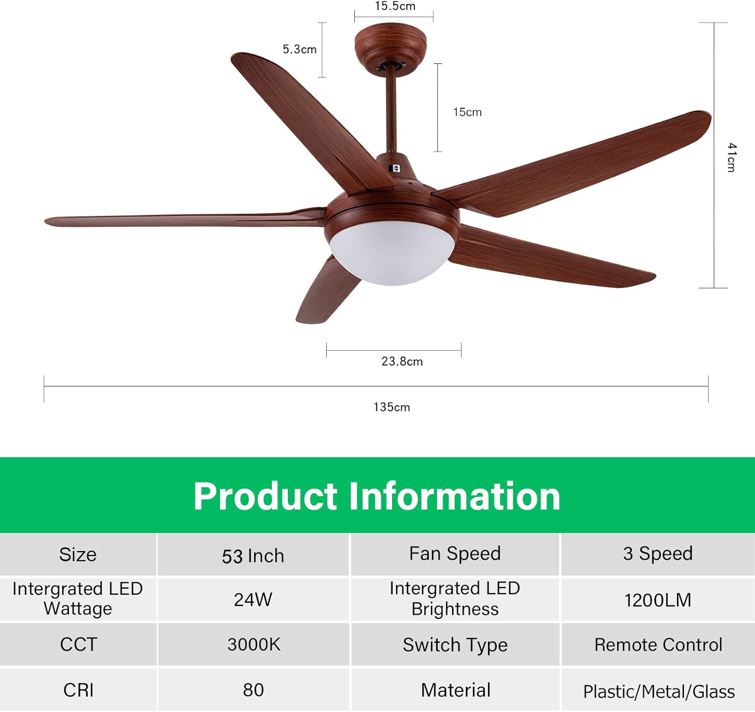 Lowest Price CJOY Ceiling Fan with Lights, 53 Inch Modern Ceiling Fans with 5 Reversible Blades, 3000K, Remote Controls, Light Brown