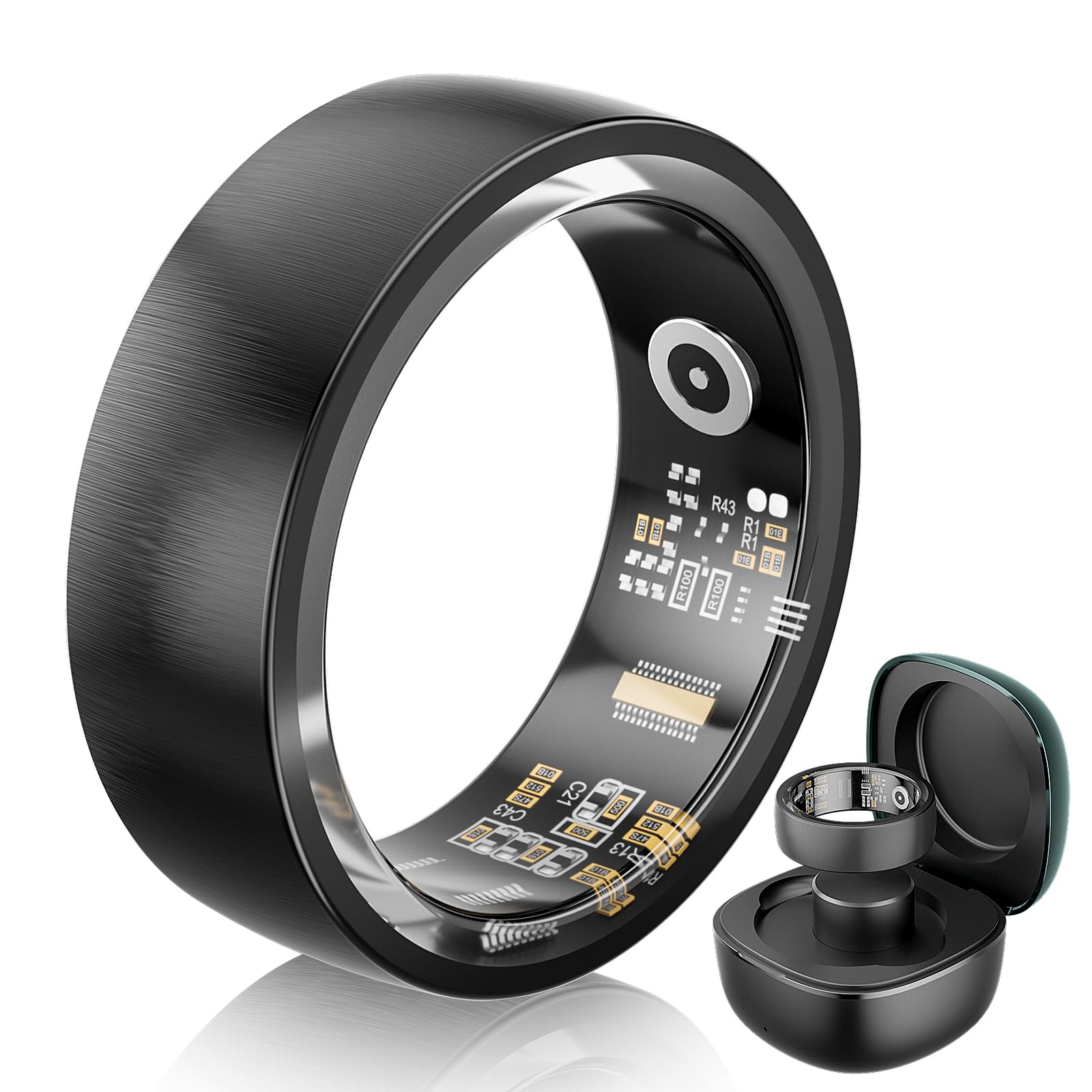 Smart Ring Health Tracker 500mAh Long Battery Life All-in-One Fitness with Heart Rate SpO2 Sleep Tracking Stress Temperature Monitor Gesture Control IP68 Waterproof App Connected Black 11#-picture-41