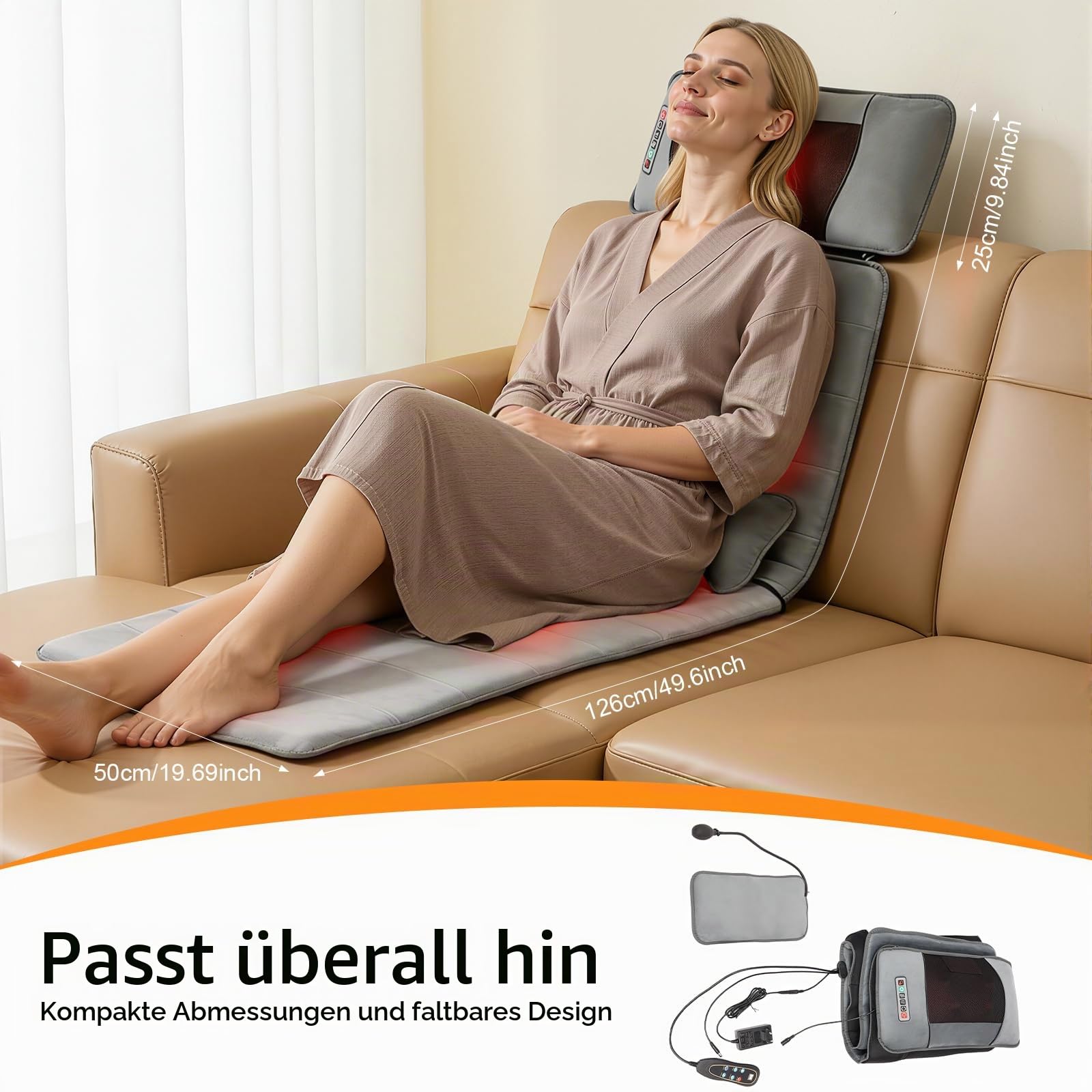 Massagematte Ganzkörper Massagekissen 9 Arten Massage-Modus Ganzkörpermassagematte mit Heizfunktion,Timing-Funktion,für Nacken, Rücken,Taille, Hüften