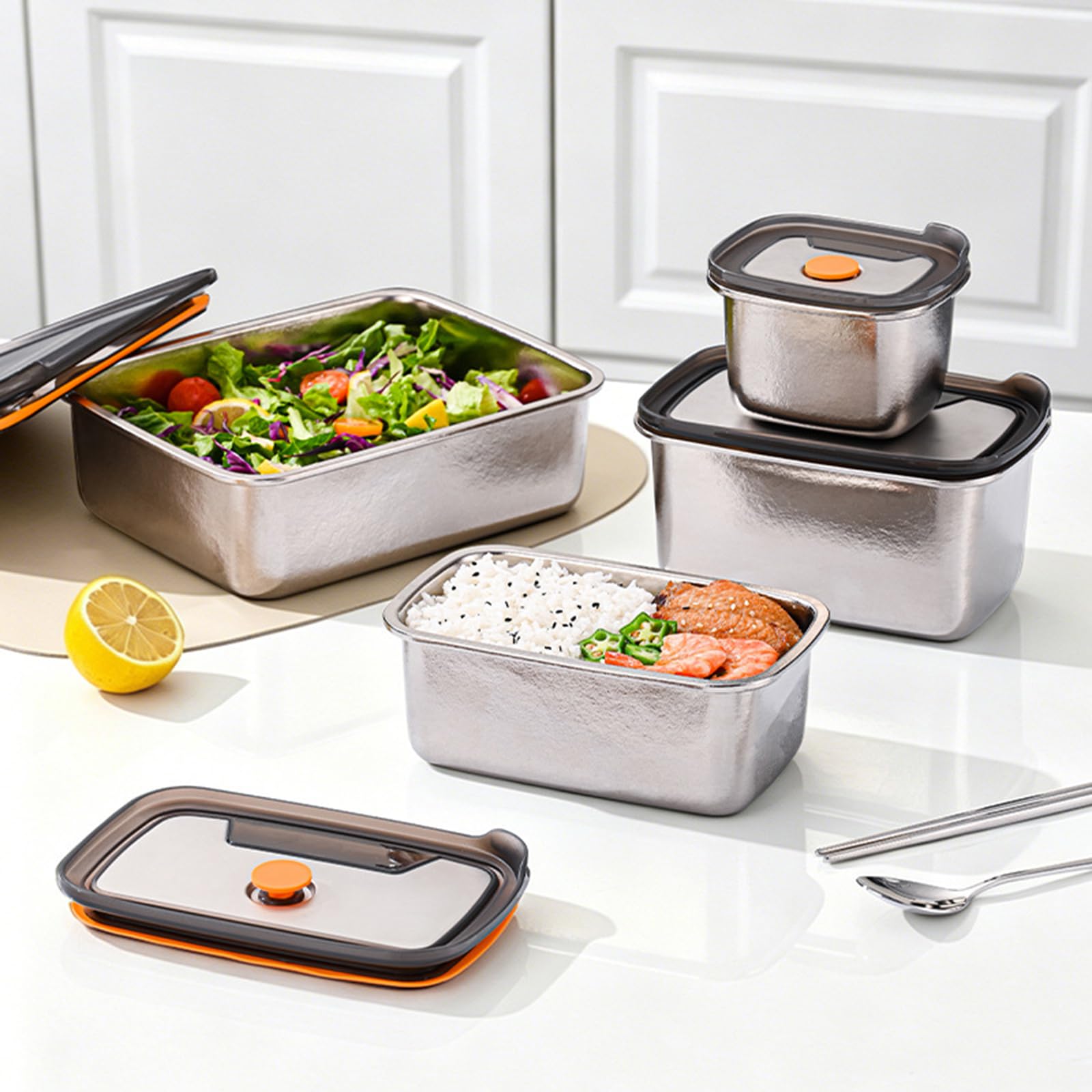 Contenitore per alimenti in metallo con coperchio e guarnizione resistente alle perdite, scatola per il pranzo per la preparazione dei pasti, avanzi e uso quotidiano in cucina Contenitore per il