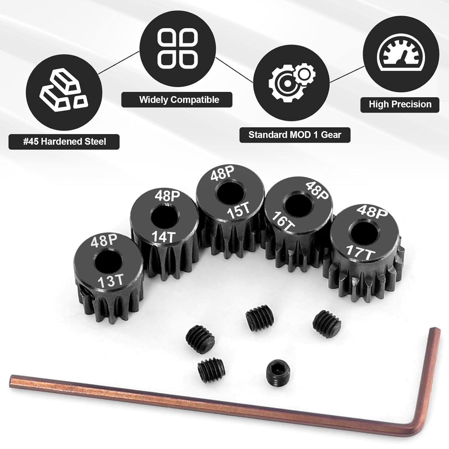 OGRC Steel Hardened 48P Pinion Gears 13T 14T 15T 16T 17T 3.175mm (1/8-Inch) Shaft for Traxxas Arrma HSP HPI AXIAL Tamiya Losi 1/10 RC Car