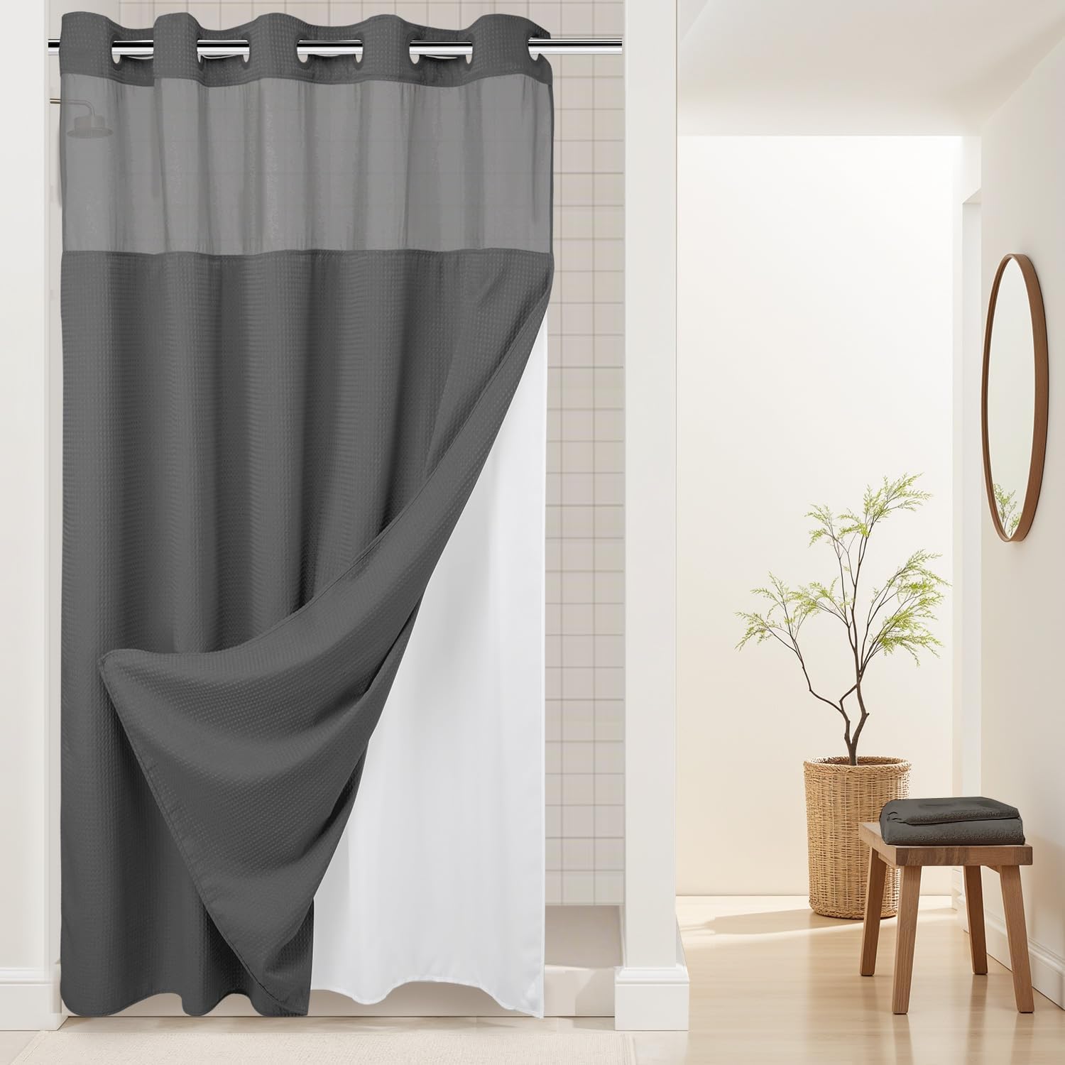 River Dream heavy-duty shower curtain with liner, 54x80