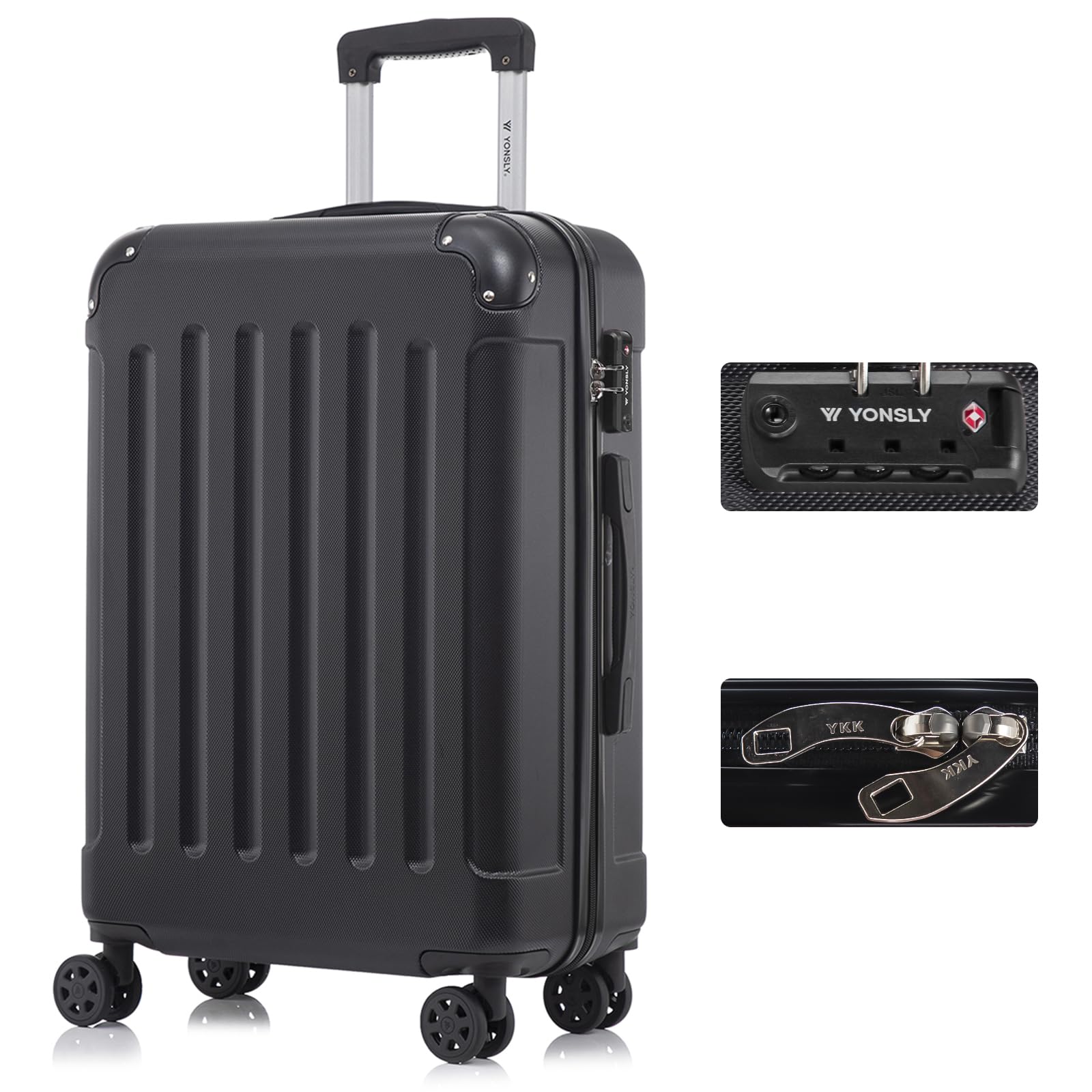 Premium Reisekoffer TSA-Schloss,YKK-Reißverschluss Hartschalen-Koffer Trolley Rollkoffer Suitcase Handgepäck 4 Rollen (Schwarz, L) - 1