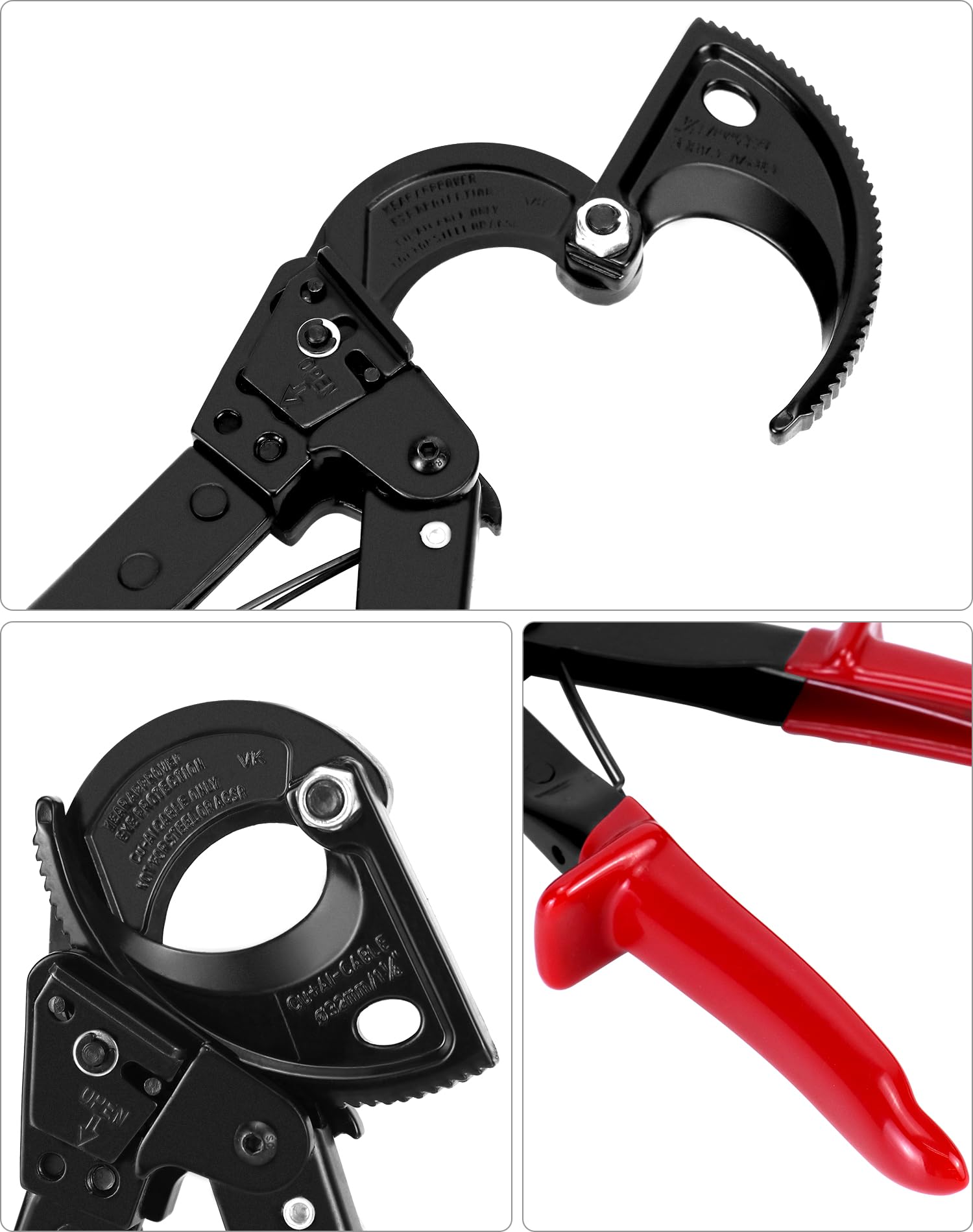 QWORK® Coupe-câble, HS325A Coupe-câble à cliquet robuste, pour câbles en cuivre aluminium, jusqu'à 240 mm²