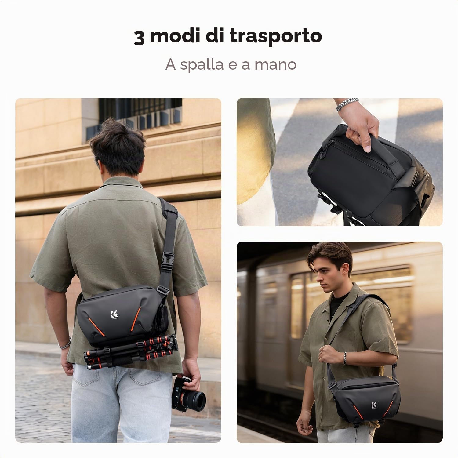 K&F CONCEPT Borsa a tracolla per fotocamera, borsa fotografica con tasca frontale semi-aperta. Compatibile con fotocamere e obiettivi
