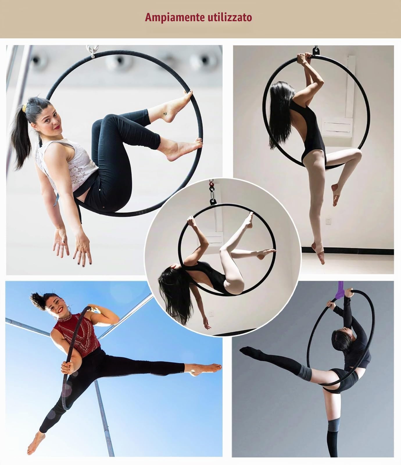 Cerchio Aereo Cerchio Aereo per Fitness/Danza per Adulti Ragazzi Bambini, 85cm/95cm/100cm Home Gym Outdoor Antenna Yoga Anello Lyra Hoop, Oggetti di Scena da Circo Acrobatico ( Color : Black , Size :