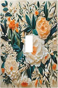 Decorative Switch Covers Plate Rustic Big Flowers Abstract Floral 1 Gang Wall Plate Oversized Single Toggle Wall Cover Plate Jumbo Electrical Light Switch Plate Faceplate for Bedroom Decor