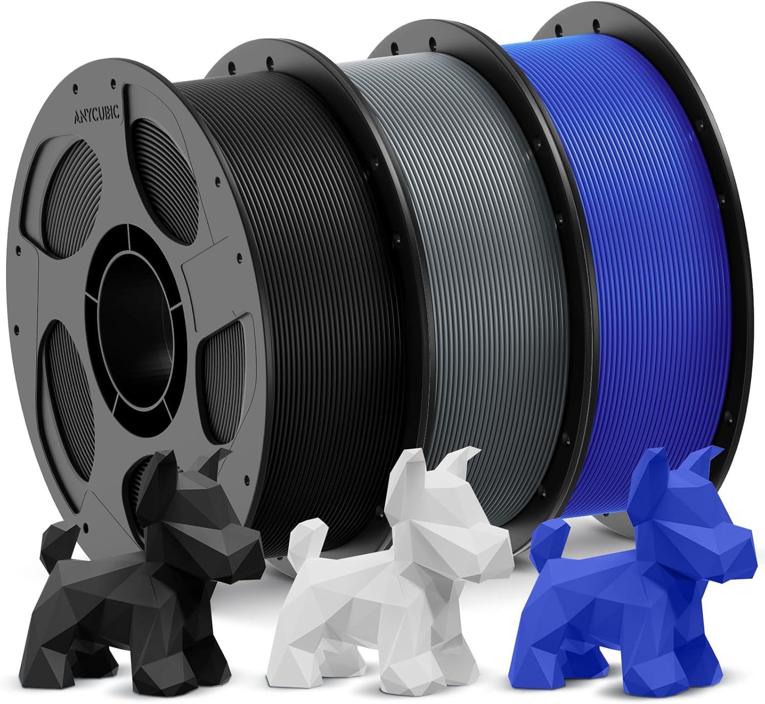 ANYCUBIC 3D Printer Filament PLA Bundle, PLA Filament 1.75mm Dimensional Accuracy +/- 0.02mm, 1KG Reusable Spool, Black+Gray+Blue, 3KG in Total 3*1kg Pla Black & Gray & Blue