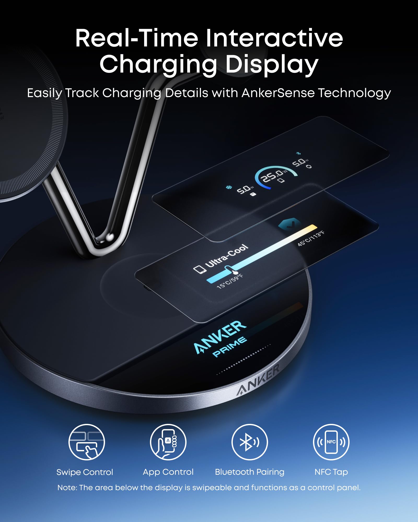 Anker Compatibile con caricabatterie Prime MagSafe, stazione di ricarica 3 in 1, supporto per caricabatterie wireless certificato Qi2 da 25 W, display intelligente con raffreddamento attivo TEC, per