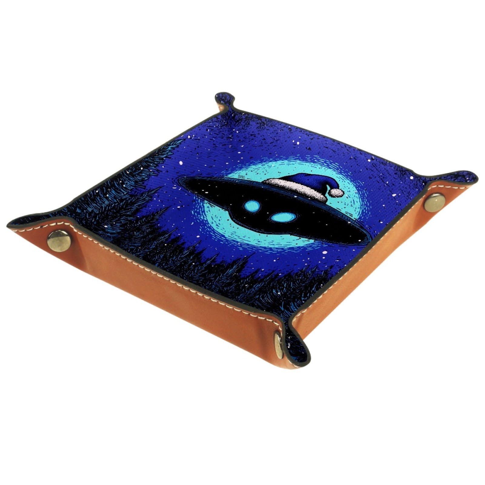 VAPOKF Christmas UFO Portable Folding Dice Rolling Tray, Microfiber Leather Dice Holder for Dice Games Like RPG, DND and Other Table Games