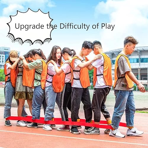 Miniatura 6 de Bandas de carreras de 5 patas, juegos de campo para adultos y niños, juegos gigantes para patio, césped, campamento, playa (rojo y amarillo)