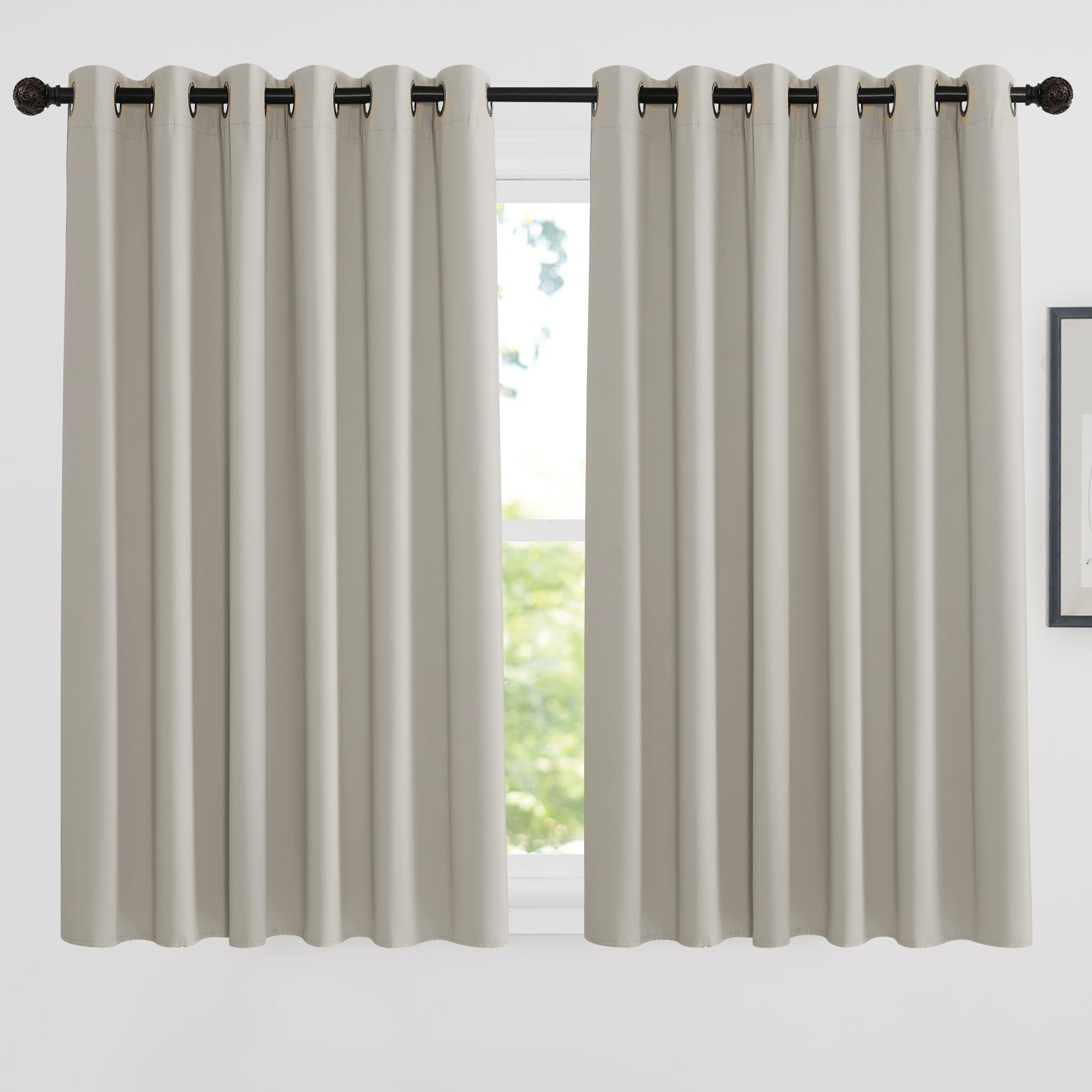 PONY DANCE Extra Wide Thermal Eyelet Curtains for Bedroom, Energy Saving Room Darkening Curtains & Drapes for Home Window Decor Panels, W90 X L63, 2 Pieces, Natural