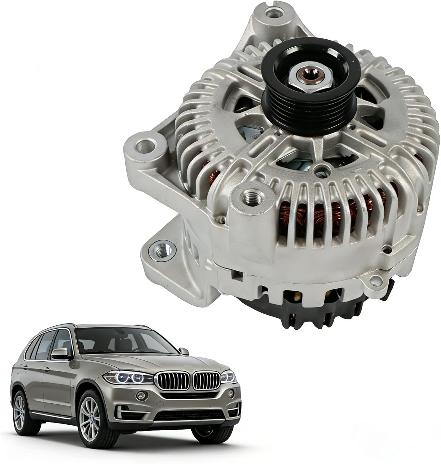 New 11358 Alternator 180A 12V CW 6-Groove Pulley 11358N 12317542934 Car Alternator Replacement for BMW X5 545i 645Ci 650i 745i Alpina B7 4.4L 4.8L