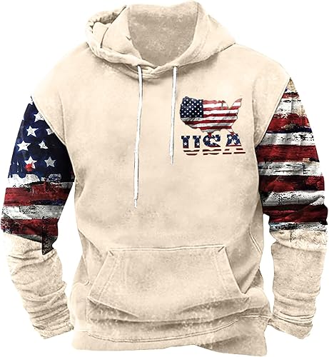 Sudaderas con capucha con estampado de la bandera estadounidense para hombre, camisas de manga larga, sudadera vintage con cuello redondo, sudadera