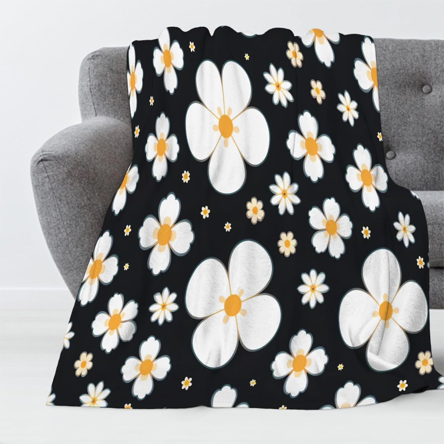 Couverture Polaire 180 x 220 cm Blanc, Plaid Polaire Fleurs Couverture 3D Imprimée Flanelle Blanket Literie 2 Personnes, Couvertures Doux et Chaude pour Canape Lit K197