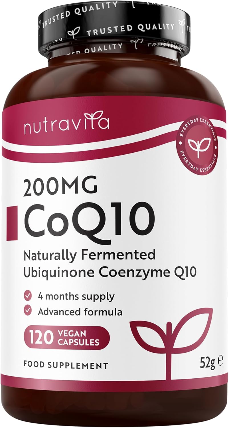 Nutravita CoQ10 200mg - 120 Vegan Capsules of High Strength Co Enzyme Q10 (4 Months Supply) - 100% Pure and Naturally Fermented Ubiquinone Coenzyme - No Synthetic Additives - Made in The UK - Amazon product rated Grade B