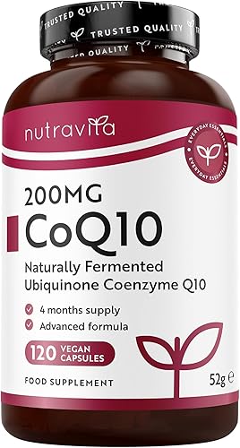 Nutravita Coenzima Q10 200 mg - Ubichinone Puro al 100% - 120 Capsule Vegane di CoQ10 ad Alto Dosaggio - Fornitura di 4 Mesi - Ubichinone Fermentato Naturalmente - Prodotto nel Regno Unito Generico - integratore