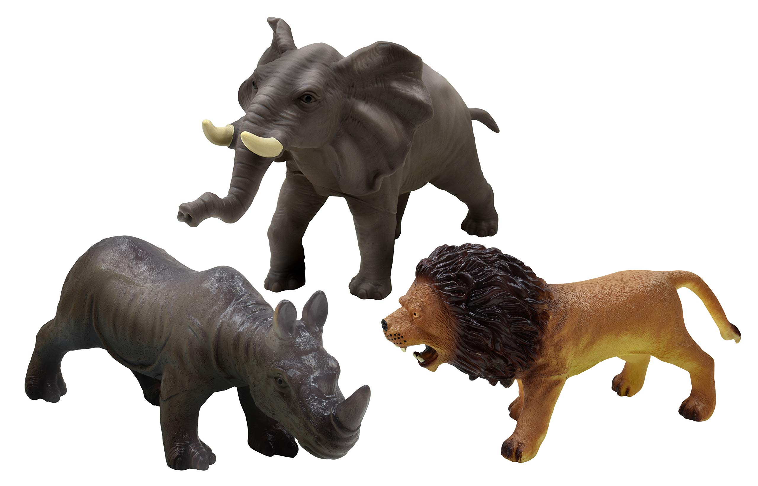 Jungle World 3-Piece Set | 30cm Soft Touch Plastic Jungle Animal Figures For Children | Rhinoceros, Lion, Elephant | Roleplay Toys | Educational Toys | Ages 3+