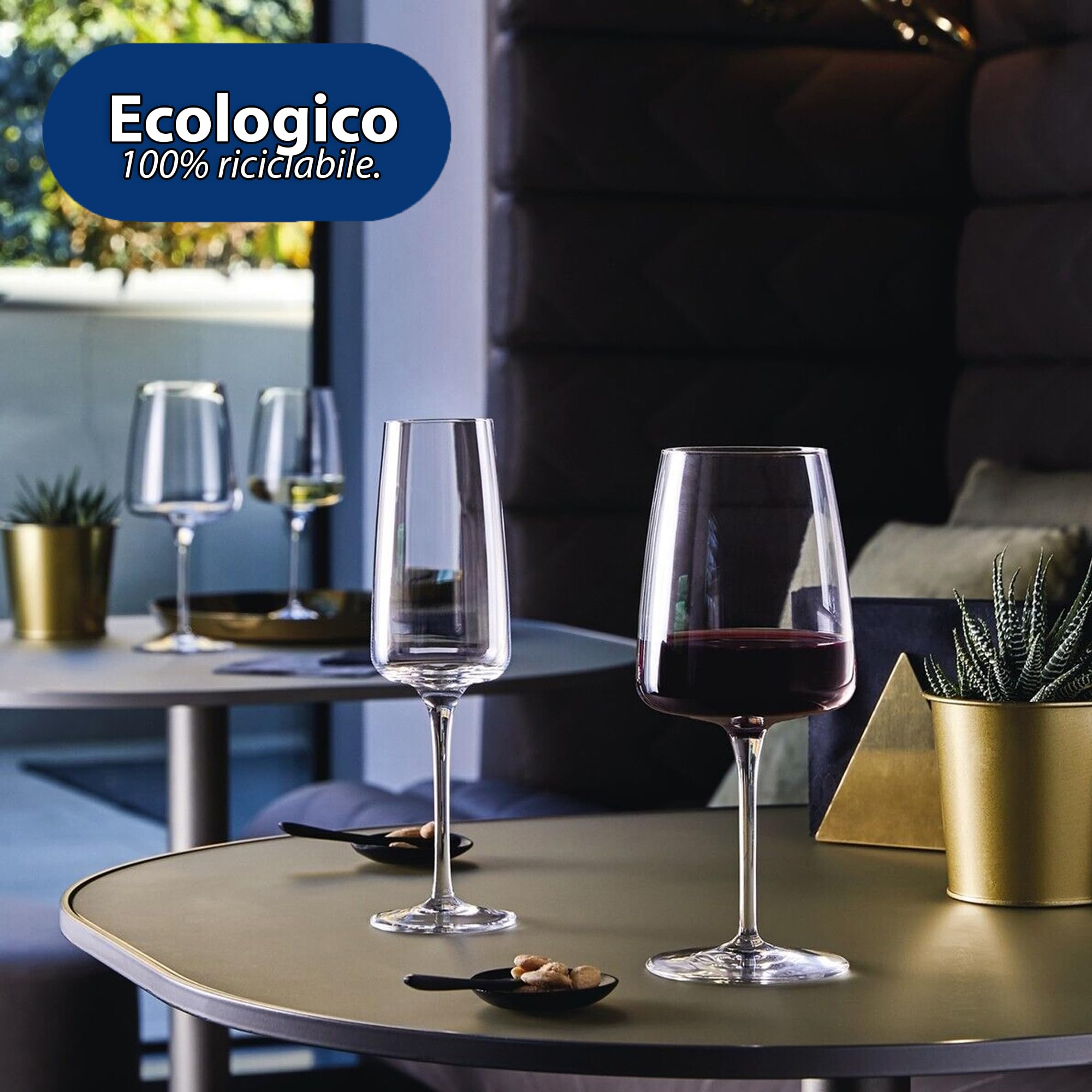 Sicignano Set 6 Calici CL.65 con 6 Bicchieri CL.42 Essential per Vino Acqua, Cristallo Ecologico, Trasparenti, Resistenti, Uso Quotidiano, per Casa Ristorante Feste