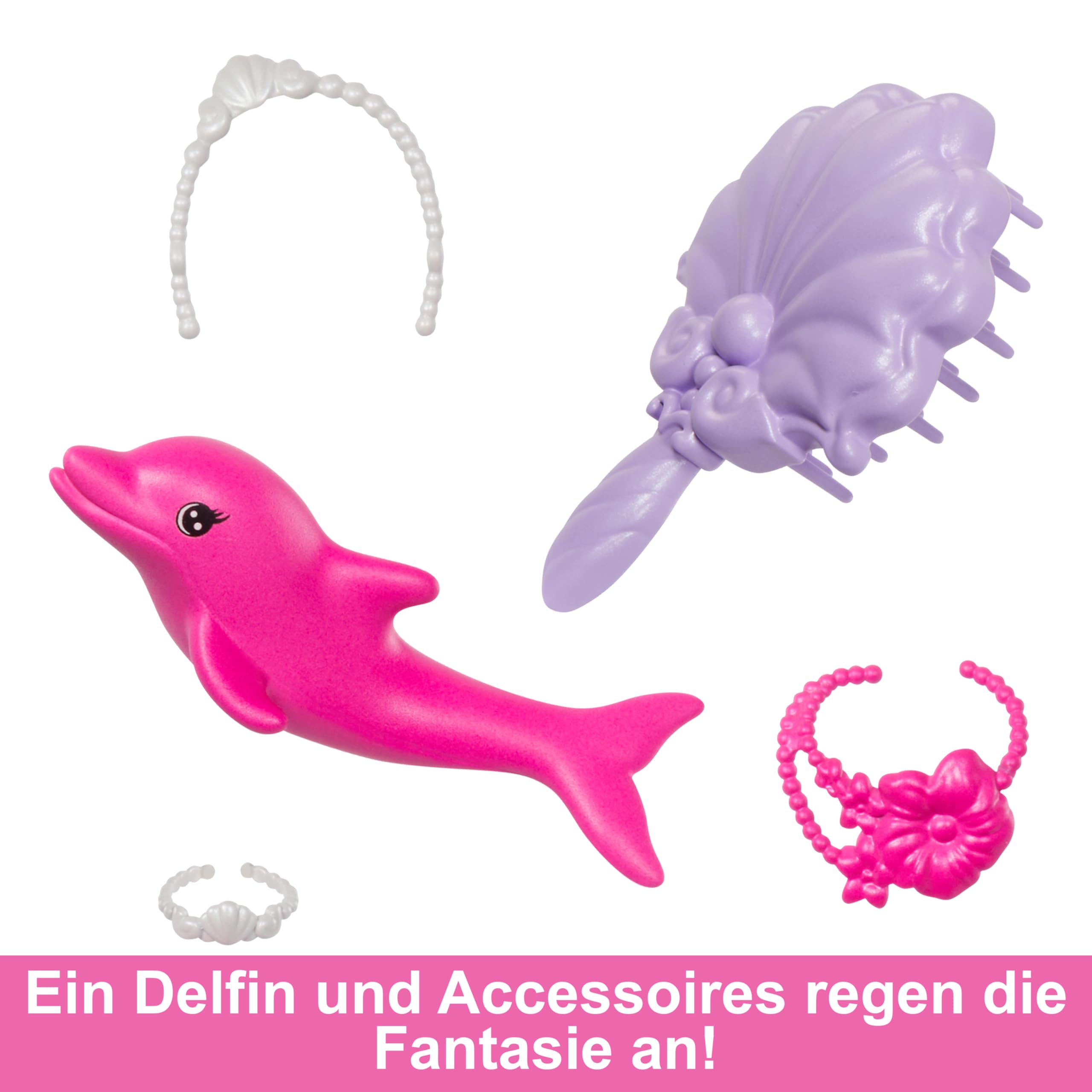 BARBIE Meerjungfrau-Puppe - Inspiriert von der Fernsehserie "Barbie Ein verborgener Zauber", mit Farbwechseleffekt und Zubehör, 19 cm lange pinke Haare zum Stylen, für Kinder ab 3 Jahren, HRP97