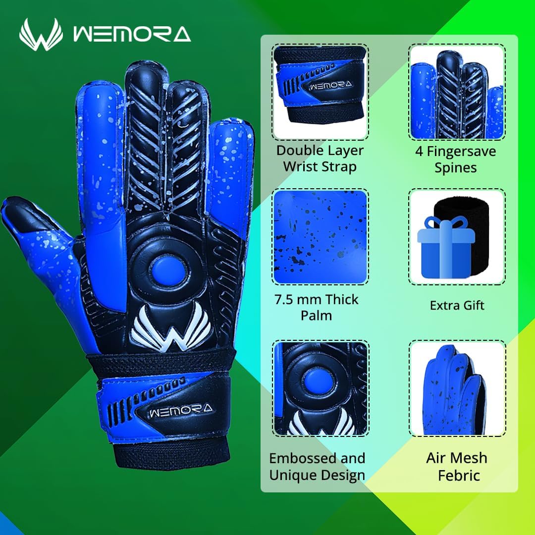 Soccer Goalie Gloves Fingersave for Kids Youth Adults with 7.5MM Strong Grip Palm Flexible Finger Spines Goalkeeper Gloves
