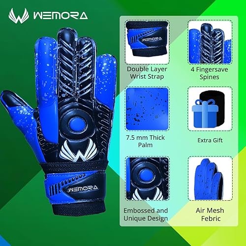 Miniatura 3 de Guantes de portero de fútbol Fingersave para niños, jóvenes y adultos con palma de látex de 0.295 in, espinas flexibles para los dedos, guantes de