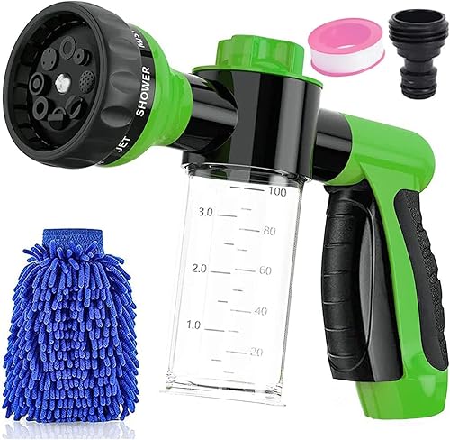 Boquilla de manguera de jardín, boquilla de pulverización de manguera ajustable, alta presión, 8 patrones de riego con rociador de jabón de 3.5