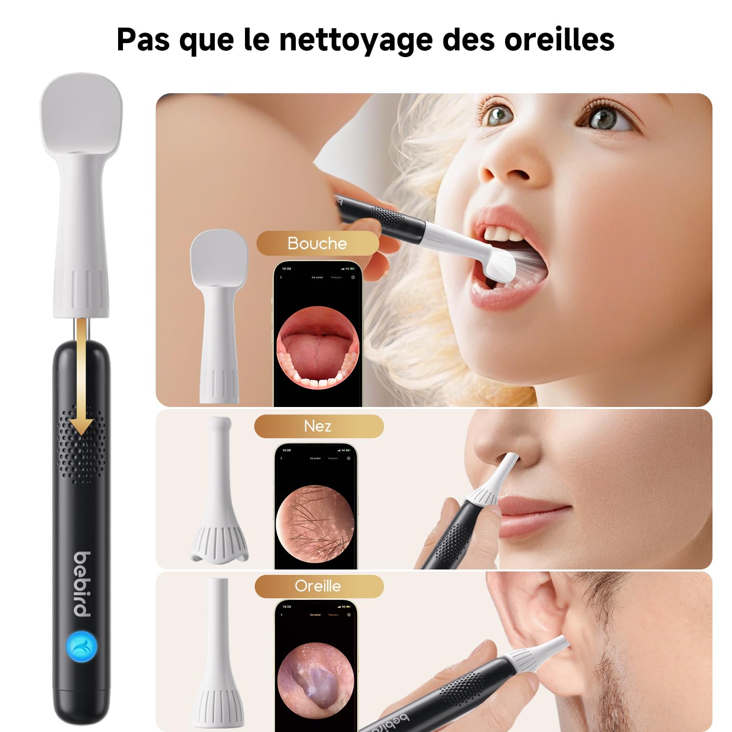Otoscope Cure Oreille Nettoyage Camera Lumière Kit Élimination Cérumen Domestique