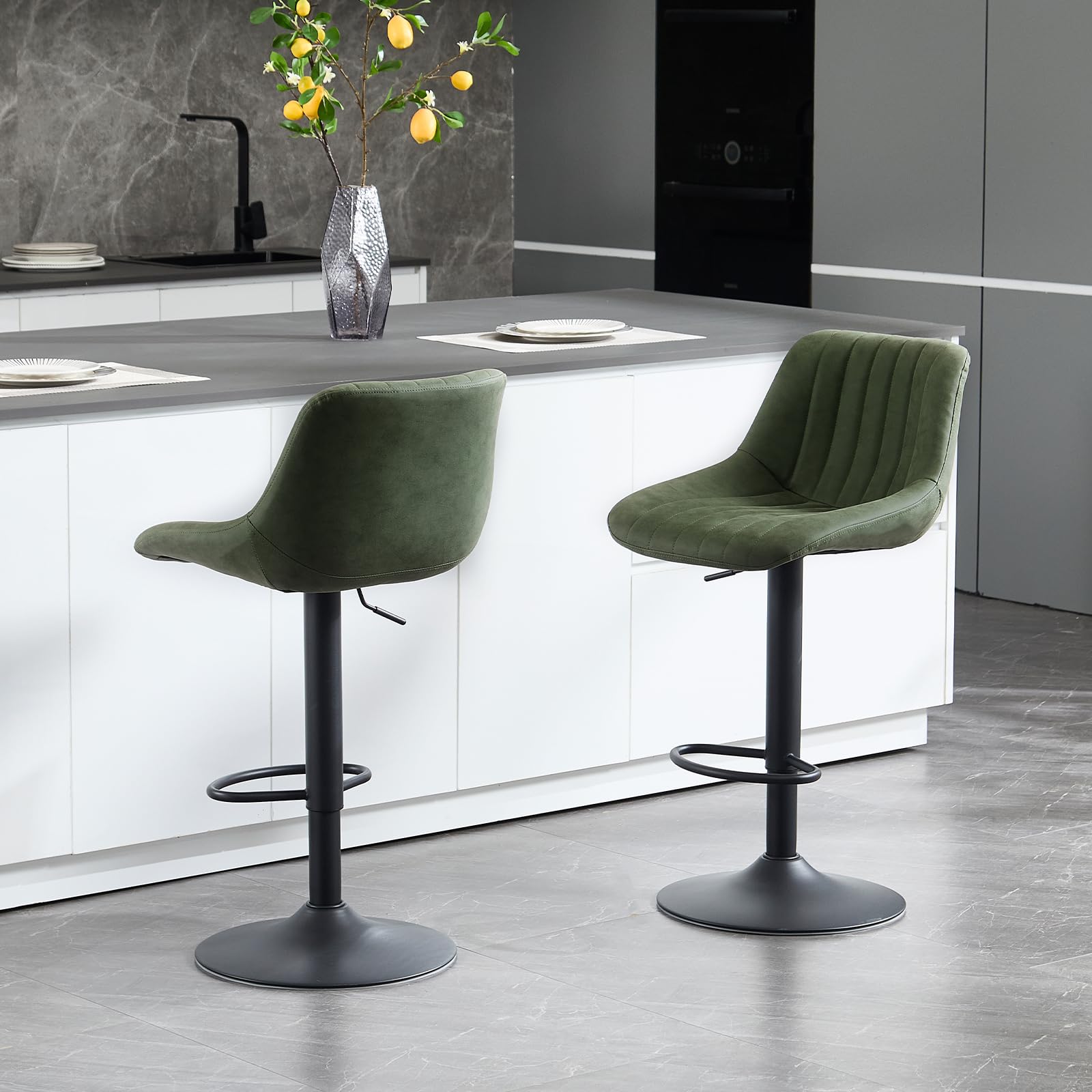 Barhocker höhenverstellbar 2er Set Kunstleder Barstuhl, Olivgrün