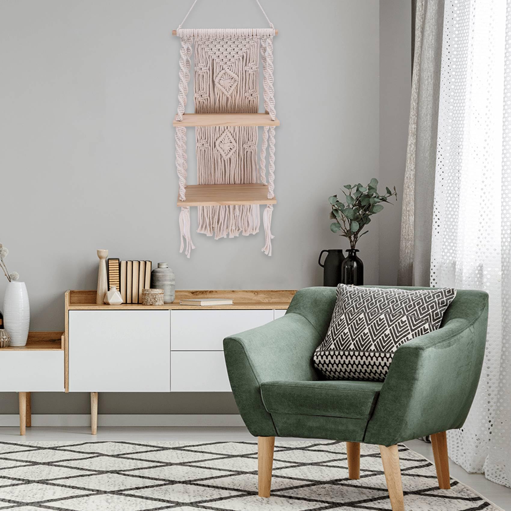Axaooqeld Main Gland Macramé Tenture Murale éTagèRe Boho Coton Corde Tissé Tapisserie Plante Cintre éTagèRe en Bois DéCor Axaooqeld Main Gland Macramé Tenture Murale éTagèRe Boho Coton Corde Tissé Tapisserie Plante Cintre éTagèRe en Bois DéCor
