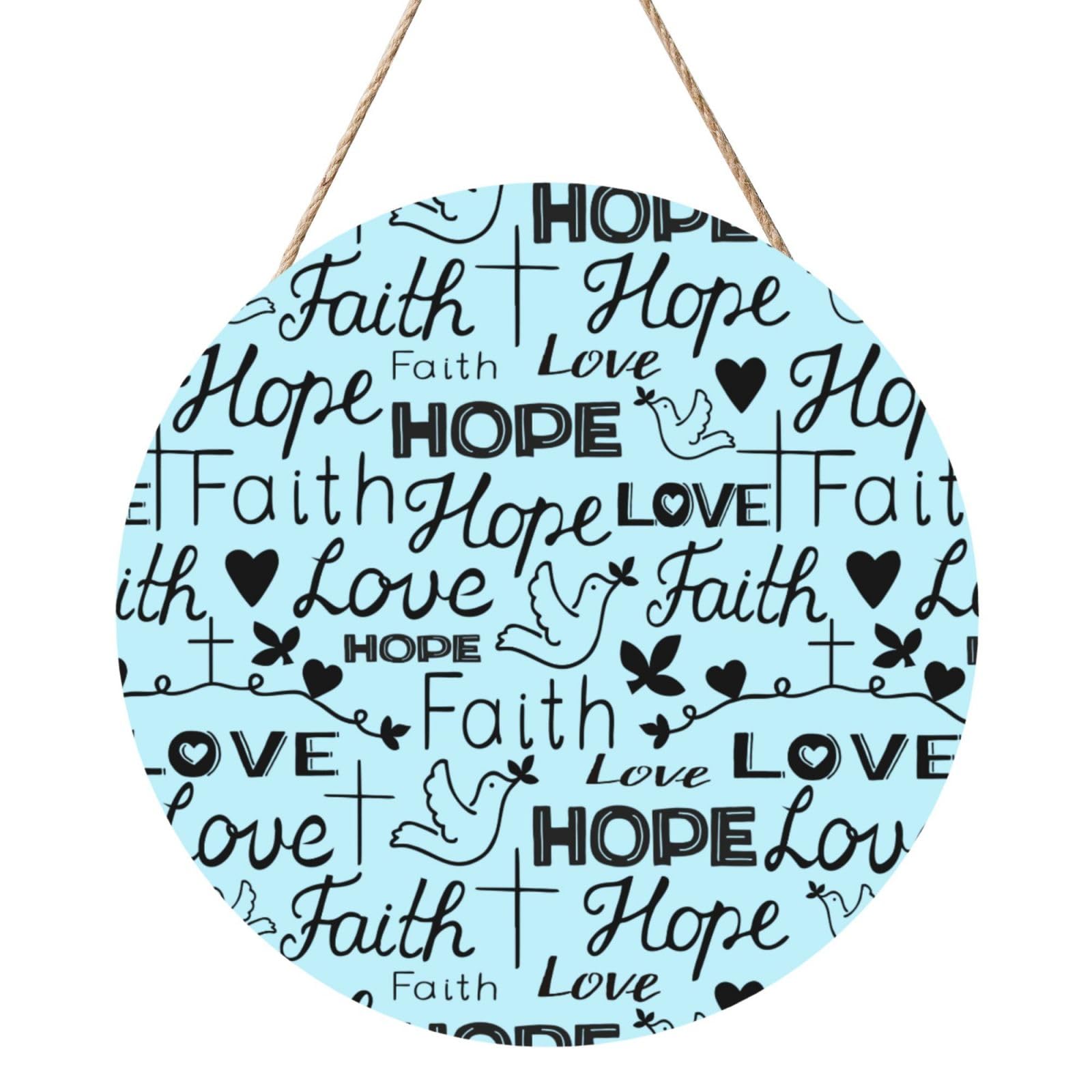 Faith Hope Love Christian Door Signs Plaques Wood Welcome Sign For Front Door Wall Hanging For Home Farmhouse Office Classroom Party Decoration