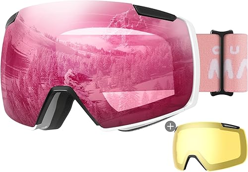 OutdoorMaster Heron - Gafas de esquí con 2 lentes, sin marco, lente magnética intercambiable HD Toric, gafas de snowboard OTG
