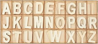 Juvale 2-Inch Wooden Alphabet Letters for Crafts - 104-Piece Uppercase Set with Sorting Tray, DIY Painting Decor
